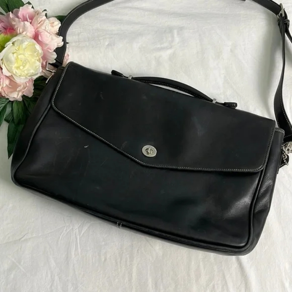 Vintage Coach Unisex Large Black Leather Briefcase Laptop Bag
